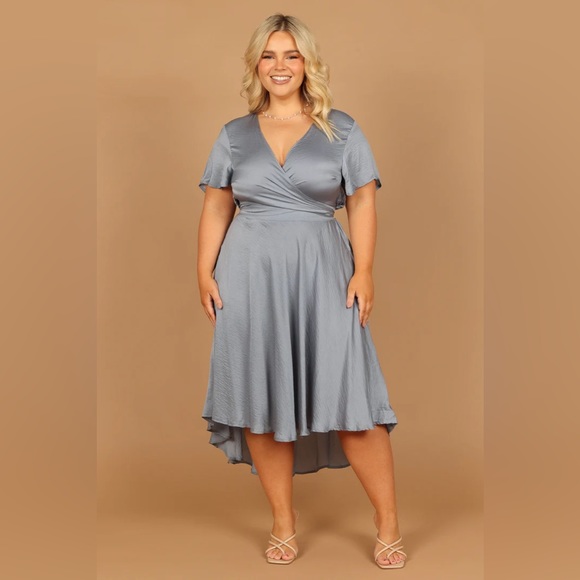 Petal + Pup Amanda Hi-Lo Tie Front Dress Blue Large - Picture 4 of 13